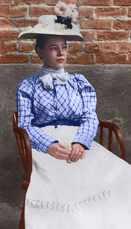 Incarcerated 1888, Lilly Davey (aka Pearl Hart) - colorized version courtesy of Jon Snyder, cropped for the Criminalized and Incarcerated Project at www.AndrewMercerReformatory.org